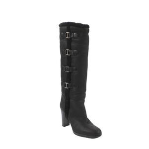 Sergio Rossi Womens Shearling Silver Tone Knee High Boots Black Size 40 10